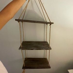 Wood and burlap string hanging shelf